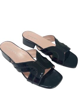 Taryn Rose Black Patent Slide Sandals in size 10